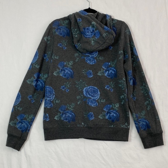 Bluenotes Hoodie Zip Up Gray with Painted Blue Roses - Picture 2 of 11